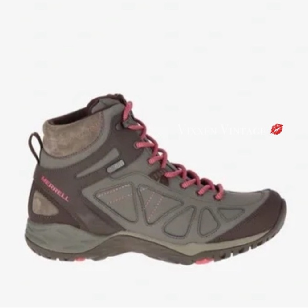 Merrell Siren Q2 mid in boulder with pink laces.